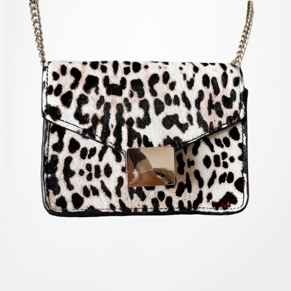 Mango Brown Animal Leopard Print Gold Hardware Faux Fur Mini Crossbody Bag